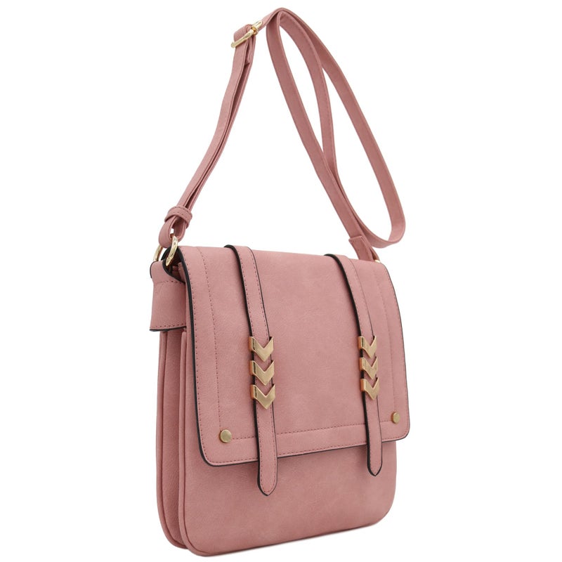 ALYSSA Double Compartment Large Flapover Crossbody Bag (Dusty Pink) - Image 2